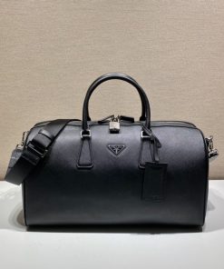 Saffiano Leather Travel Bag Black 27.5x50.0x25.0 CM