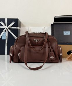 Large washed leather top-handle bag Cocoa Brown 19.0x31.5x12.5 CM