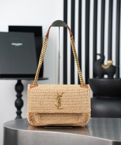 Saint Laurent Replica Designer Bags 1:1 Niki Medium Raffia Natural and Brick 28 × 20 × 8.5 cm