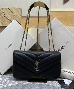 Saint Laurent Replica Designer Bags 1:1 Loulou Medium Matelassé Lambskin Black 29 × 17 × 8 cm