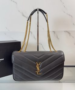 Saint Laurent Replica Designer Bags 1:1 Loulou Medium Matelassé Lambskin Urban Grey 29 × 17 × 8 cm