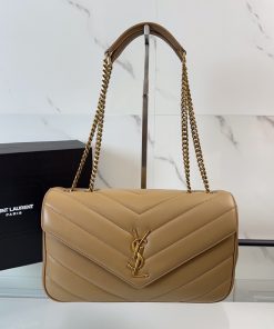 Saint Laurent Replica Designer Bags 1:1 Loulou Medium Matelassé Lambskin Natural Tan 29 × 17 × 8 cm