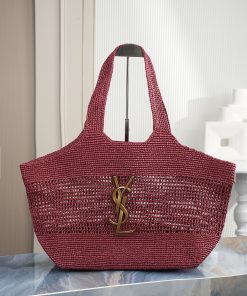 Saint Laurent Replica Designer Bags 1:1 Icare Medium Raffia Rouge Cabernet 31-46 × 28 × 5-15 cm